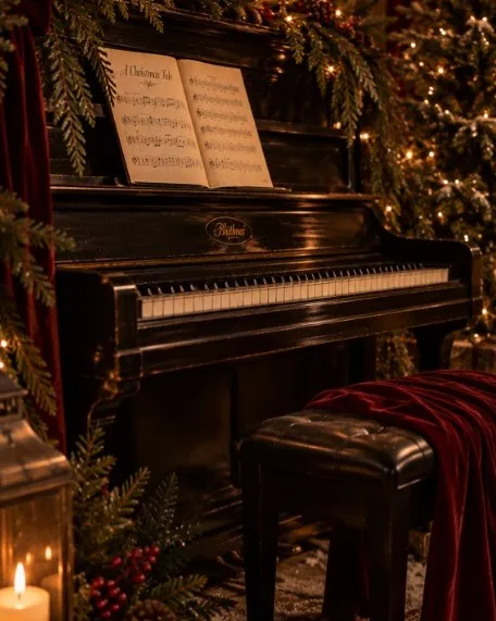 Piano con velas y follaje